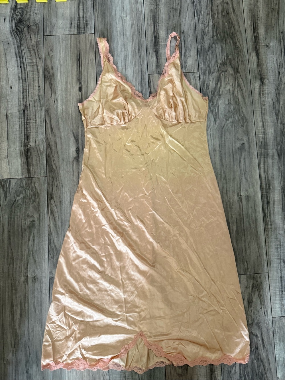 Silky vintage Peach Pink Lace-Trim Slip Dress